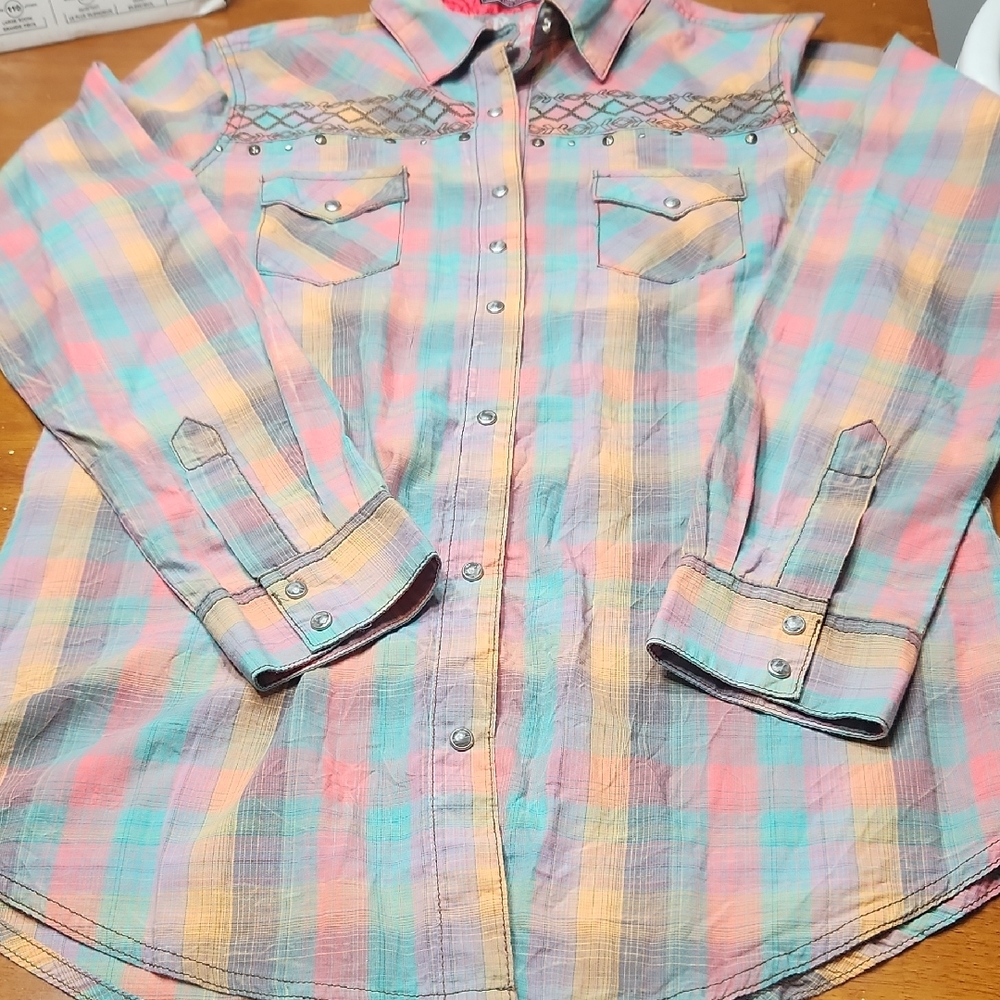 Wrangler Pastel Plaid Kids Button Down Shirt